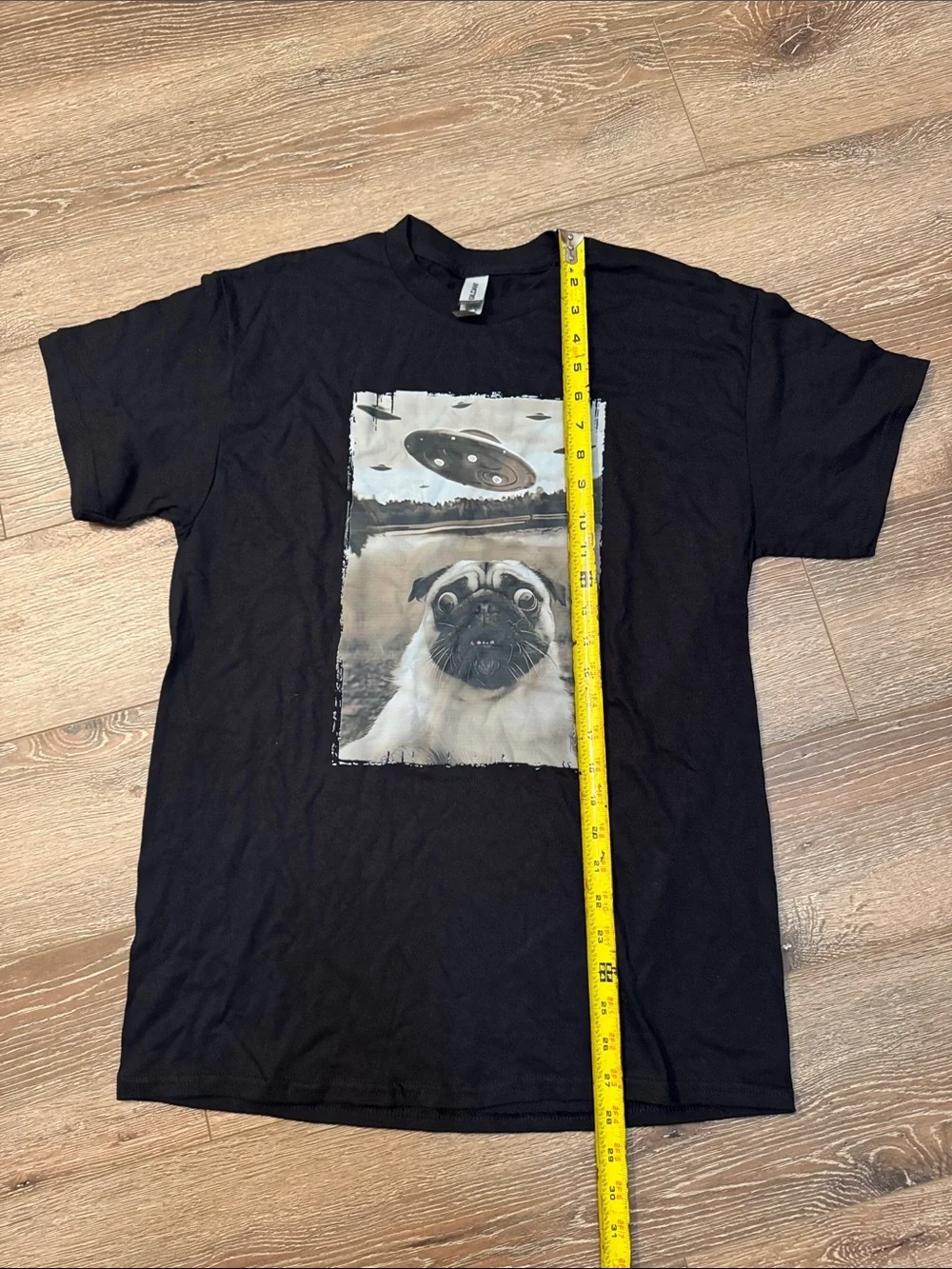 Black Pug UFO Graphic Dog T-Shirt Size: Medium